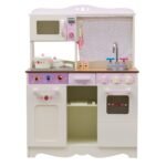 Medinė žaidimų virtuvėlė su priedais (Kreminė balta)