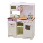 Medinė žaidimų virtuvėlė su priedais (Kreminė balta)