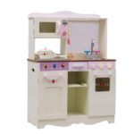 Medinė žaidimų virtuvėlė su priedais (Kreminė balta)