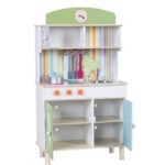 Medinė vaikiška žaidimų virtuvėlė su priedais (Žalia)