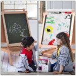 Dviguba reguliuojamo aukščio stovinti lenta vaikams su popieriaus rulonu (Žalia ir natūrali)