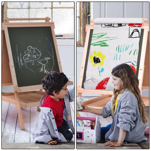 Dviguba reguliuojamo aukščio stovinti lenta vaikams su popieriaus rulonu (Žalia ir natūrali)