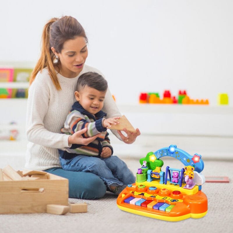 Vaikiška muzikinė klaviatūra su gyvūnėlių figūrėlėmis (Spalvota)