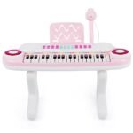37 klavišų vaikiškas elektrinis pianinas su mikrofonu (Rožinė)