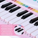 37 klavišų vaikiškas elektrinis pianinas su mikrofonu (Rožinė)