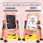 Dvipusė vaikiška rašymo ir meno lenta su reguliuojamu aukščiu (Rožinė)