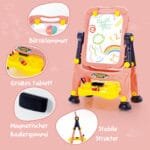 Dvipusė vaikiška rašymo ir meno lenta su reguliuojamu aukščiu (Rožinė)