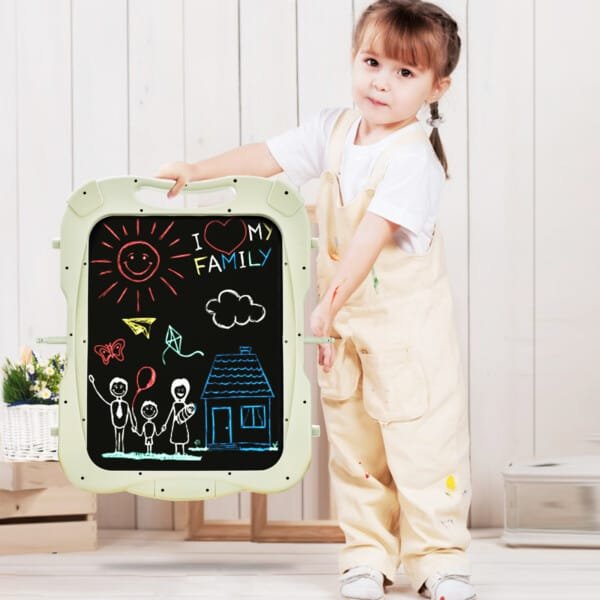 Dvipusė vaikų dailės lenta su kreidiniu ir baltu paviršiumi (Žalia)