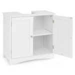 Kompaktiška po praustuvu montuojama vonios spintelė su dviem durelėmis (Balta)