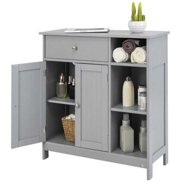 Kompaktiška vonios kambario spintelė su stalčiais ir lentynomis (Pilka)