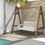 Terasinė sūpynė su integruotu gėrimų laikikliu ir reguliuojamomis grandinėmis 320 kg (Balta)