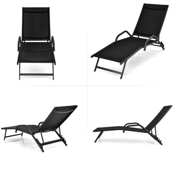 Reguliuojami lauko gultai (2 vnt.) 5 padėčių atlošas (Juoda)