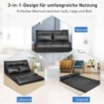 Sankabos tipo reguliuojama grindų sofa su 2 pagalvėlėmis (Juoda)