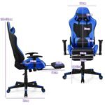 Ergonomiška žaidimų kėdė su aukštu atlošu ir reguliuojama atrama kojoms (Mėlyna)