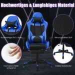 Ergonomiška žaidimų kėdė su aukštu atlošu ir reguliuojama atrama kojoms (Mėlyna)