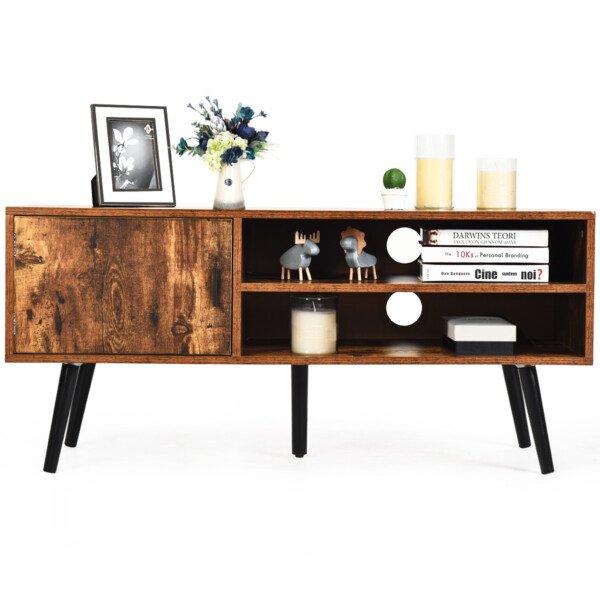 TV staliukas su saugykla ir atviromis lentynomis (Ruda)