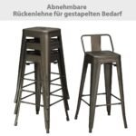 Komplektas 4 baro kėdžių su atlošais metalinės (Senovinė spalva)