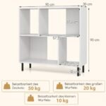 Knygų lentyna su keturiais skyriais ir metalinėmis kojomis (Balta)