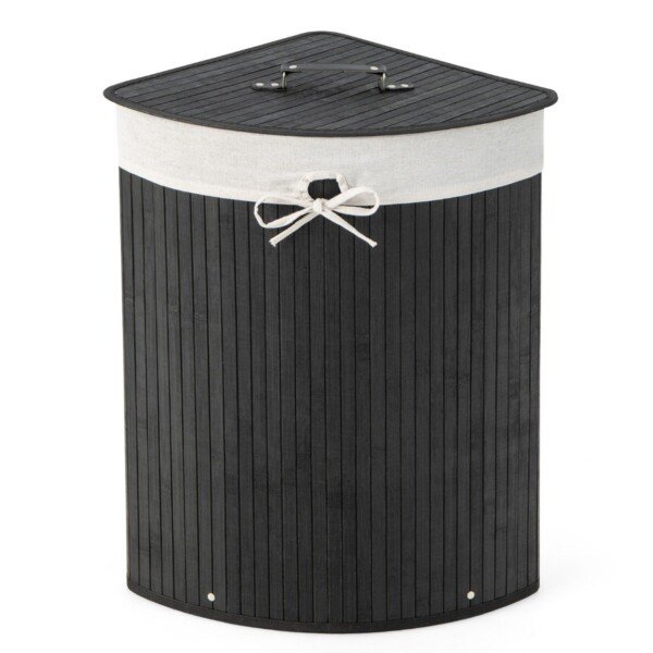 Bambukinė skalbinių dėžė su dangčiu (Juoda)