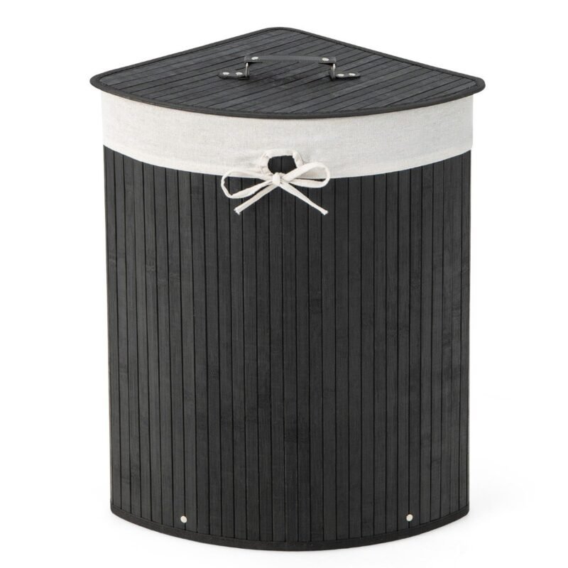 Bambukinė skalbinių dėžė su dangčiu (Juoda)