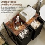 Dvigubas skalbinių krepšys su lentyna ir išimamos talpyklos (Juoda)