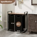 Dvigubas skalbinių krepšys su lentyna ir išimamos talpyklos (Juoda)