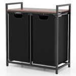 Dvigubas skalbinių krepšys su lentyna ir išimamos talpyklos (Juoda)