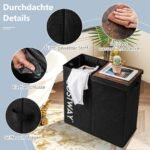 Dvigubas skalbinių krepšys su dangčiais ir pertvaromis (Juoda)