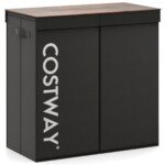 Dvigubas skalbinių krepšys su dangčiais ir pertvaromis (Juoda)