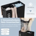 Dvigubas skalbinių krepšys su dangčiais ir pertvaromis (Juoda)