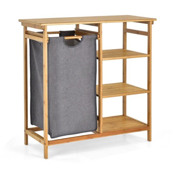 Dvieilių skalbinių krepšys su lentynomis (Natūrali)