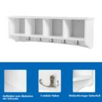 Sieninė spintelė su keturiomis lentynomis ir penkiais kabliukais (Balta)