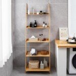 Penkių pakopų kopėčios tipo lentyna su apsauga nuo apvirtimo (Natūrali)