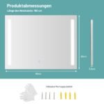 Sieninis LED veidrodis 80x60 cm su reguliuojamu ryškumu (Sidabrinė)