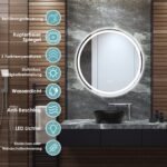 Apvalus LED veidrodis su pašildymu ir reguliuojama spalvos temperatūra Ø 60 cm (Sidabrinė)