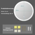 Apvalus LED veidrodis su pašildymu ir reguliuojama spalvos temperatūra Ø 60 cm (Sidabrinė)