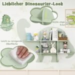 Vaikiška sieninė lentyna su 2 lentynomis ir 6 atviromis nišomis "Dinozauras" (Žalia)