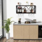 Sieninis vyno laikiklis su taurių laikikliais (Juoda)