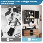 Vonios spintelė su reguliuojama lentyna ir rankšluosčių laikikliu (Juoda)