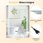 Sieninis veidrodis su LED apšvietimu ir atmintimi (Sidabrinė)