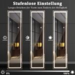 Viso kūno veidrodis su LED apšvietimu ir auksiniu aliuminio rėmu (Auksinė)