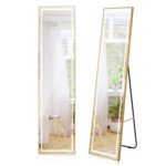 Viso kūno veidrodis su LED apšvietimu ir auksiniu aliuminio rėmu (Auksinė)