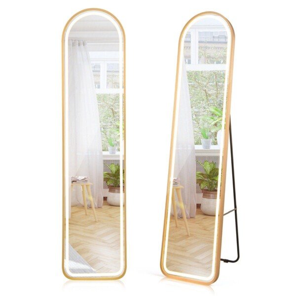 Viso kūno veidrodis su auksiniu aliuminio rėmu ir LED apšvietimu (Auksinė)