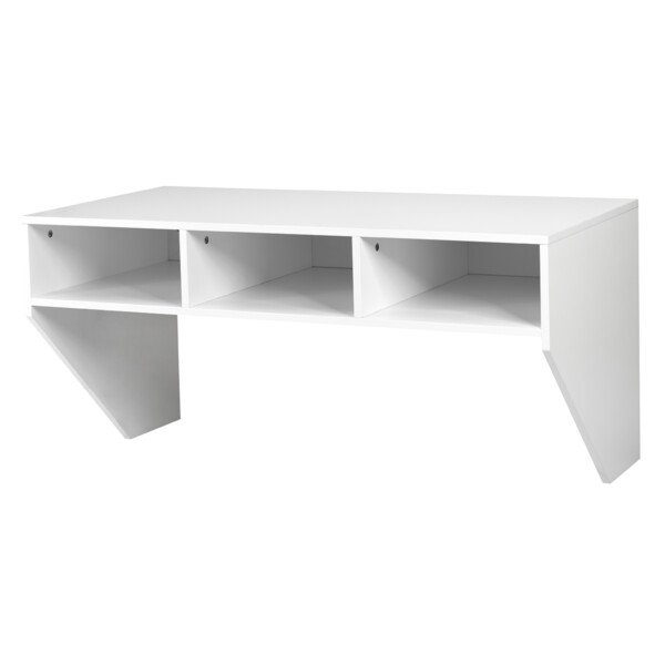 Sieninis kompiuterio stalas su trimis lentynomis (Balta)