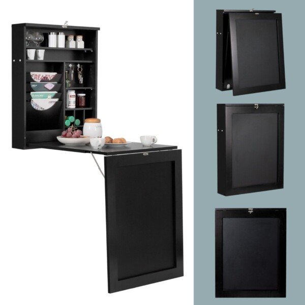 Sieninis sulankstomas stalas su didele laikymo talpa (Juoda)