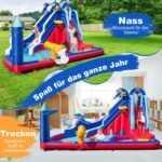 Pripučiama žaidimų aikštelė su vandens parku ir krepšinio lenta (Spalvotas)
