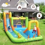 Pripučiamas vandens parkas su čiuožyklomis ir krepšinio lanku (Spalvotas)