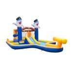 Pripučiamas vandens parkas su čiuožykla ir baseinu (Spalvotas)