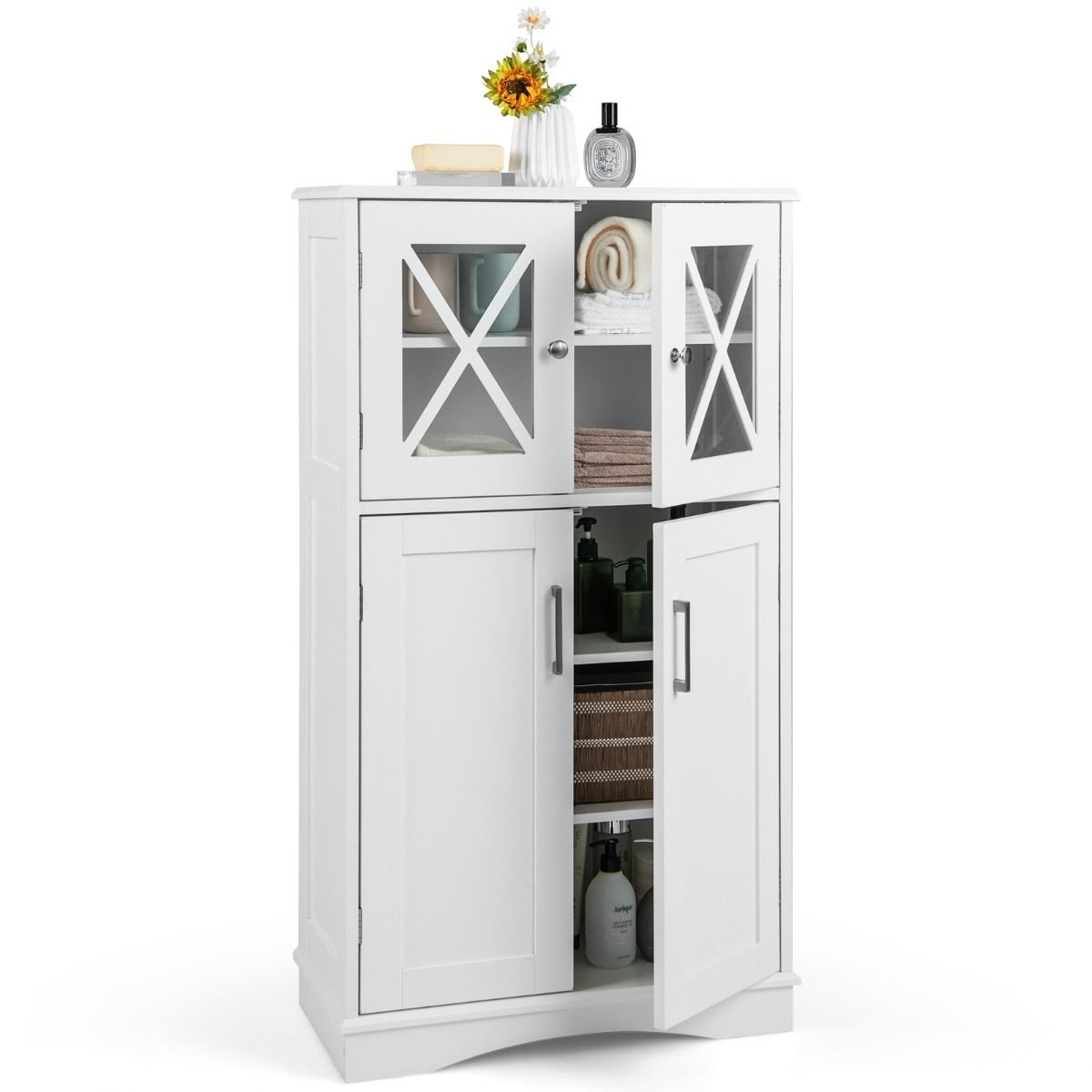 wc-schrank-ba7884wh_1_ Kompaktiška vonios spintelė su stiklinėmis durelėmis (Balta)