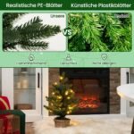 Apšviesta mini kalėdinė eglutė su LED lemputėmis ir mediniu pagrindu (Žalia)